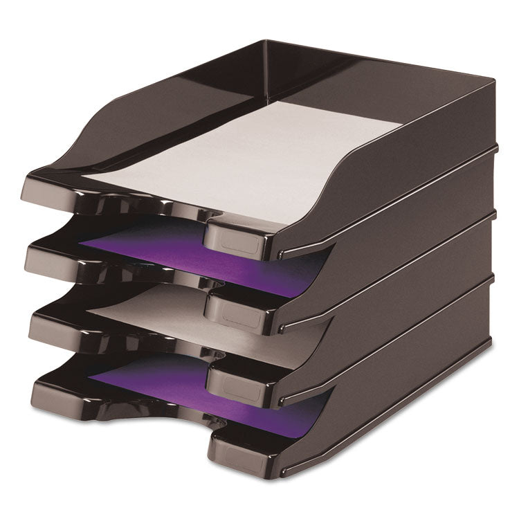 deflecto® Docutray Multi-Directional Stacking Tray Set, 2 Sections, Letter to Legal Size Files, 10.13" x 13.63" x 2.5", Black, 2/Pack (DEF63904) Set of 2