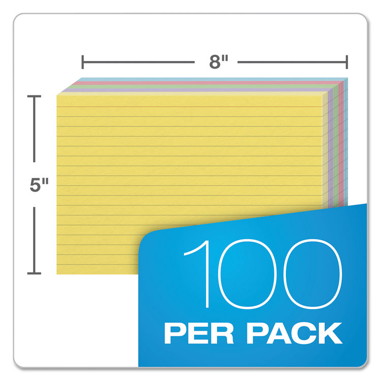 Oxford™ Ruled Index Cards, 5 x 8, Blue/Violet/Canary/Green/Cherry, 100/Pack (OXF35810) Pack of 100