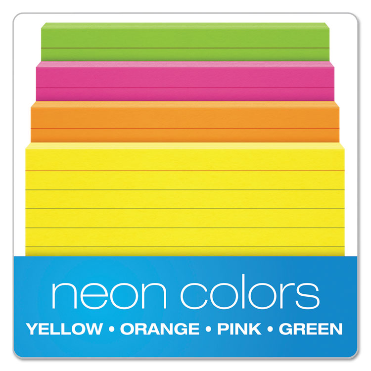 Oxford™ Ruled Index Cards, 3 x 5, Glow Green/Yellow, Orange/Pink, 100/Pack (OXF40279) Pack of 100