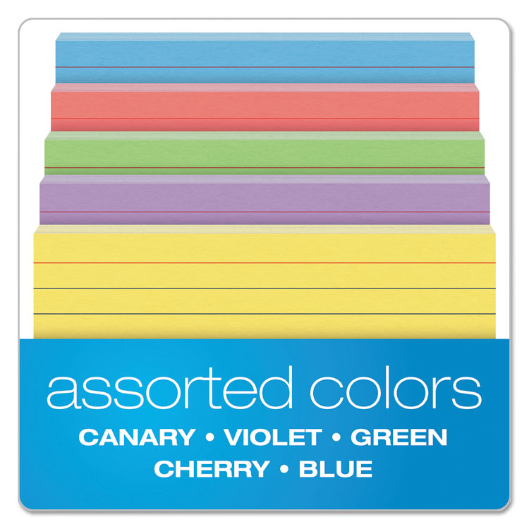 Oxford™ Ruled Index Cards, 3 x 5, Blue/Violet/Canary/Green/Cherry, 100/Pack (OXF40280) Pack of 100