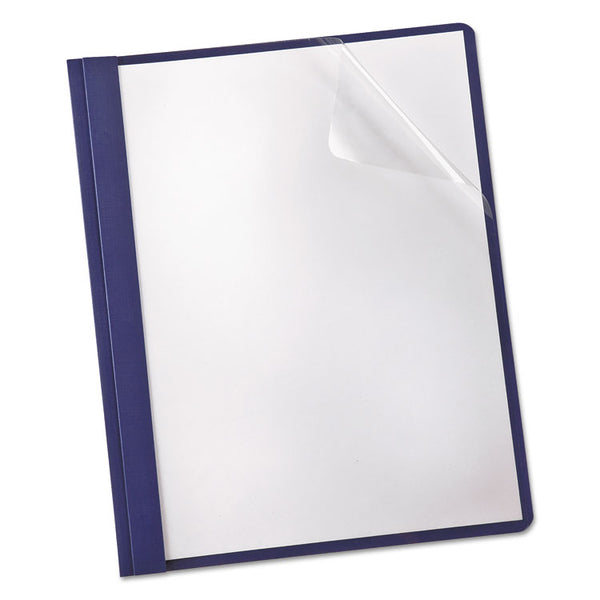 Oxford™ Clear Front Linen Report Cover, Three-Prong Fastener, 0.5" Capacity, 8.5 x 11, Clear/Navy, 25/Box (OXF53343)