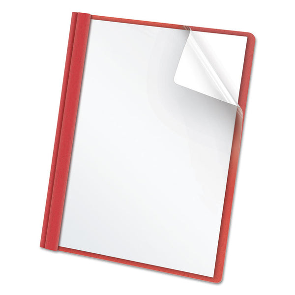 Oxford™ Clear Front Standard Grade Report Cover, Three-Prong Fastener, 0.5" Capacity, 8.5 x 11, Clear/Red, 25/Box (OXF55811)