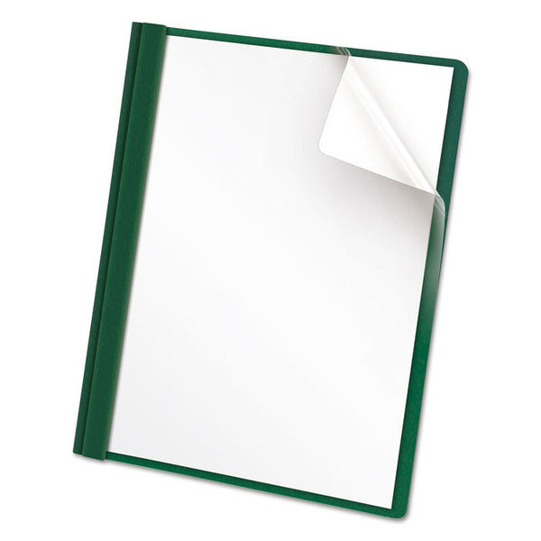 Oxford™ Clear Front Report Cover, Three-Prong Fastener, 0.5" Capacity, 8.5 x 11, Clear/ Hunter Green, 25/Box (OXF55856)
