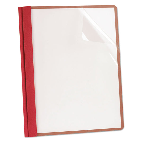 Oxford™ Earthwise by Oxford 100% Recycled Clear Front Report Covers, 3-Prong Fastener, 0.5" Capacity, 8.5 x 11, Clear/Red, 25/Box (OXF57871)