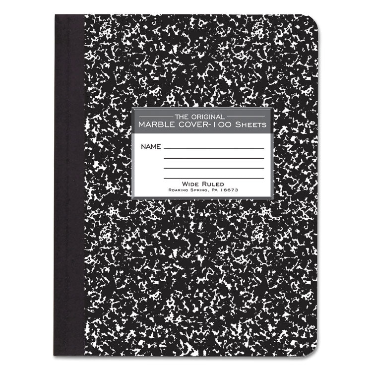 Roaring Spring® Marble Cover Composition Book, Wide/Legal Rule, Black Marble Cover, (100) 9.75 x 7.5 Sheets (ROA77230)