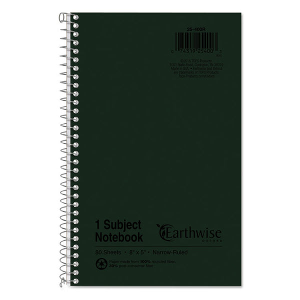 Oxford™ Earthwise by Oxford Recycled One-Subject Notebook, Narrow Rule, Green Cover, (80) 8 x 5 Sheets (TOP25400)