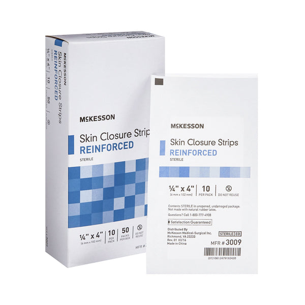 McKesson Skin Closure Strip 1/4 X 4 Inch Nonwoven Material Reinforced Strip White (876308_BX) 50/BX