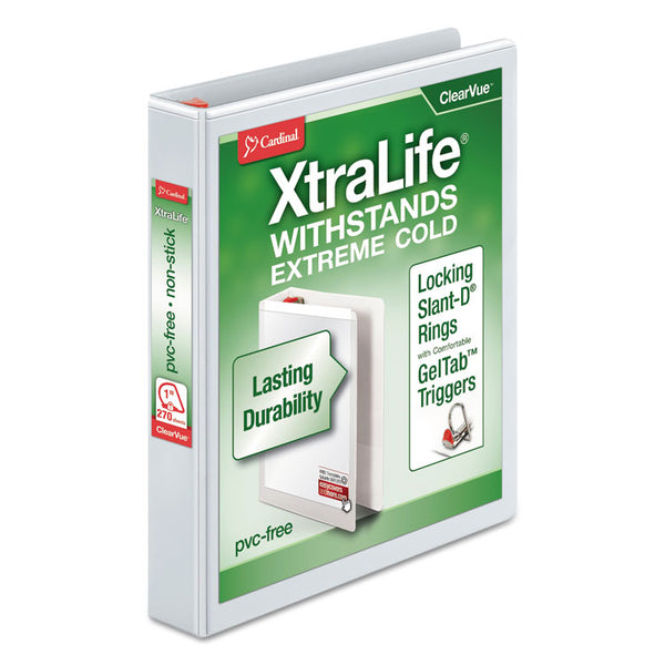 Cardinal® XtraLife ClearVue Non-Stick Locking Slant-D Ring Binder, 3 Rings, 1" Capacity, 11 x 8.5, White (CRD26300) Each