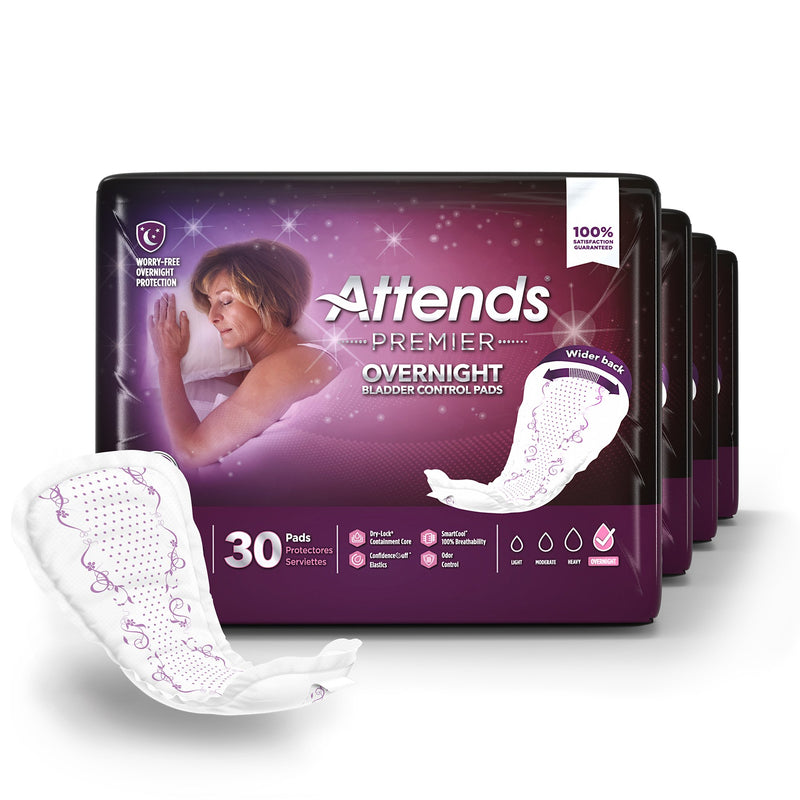 Attends Premier Overnight Bladder Control Pad 15 Inch Length Heavy Absorbency Polymer Core One Size Fits Most (1204257_BG) 30/BG