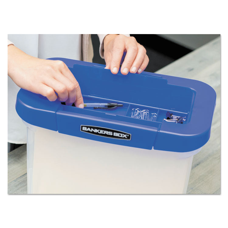 Bankers Box® Heavy-Duty Portable File Box, Letter Files, 14.25" x 8.63" x 11.06", Clear/Blue (FEL0086301) Each