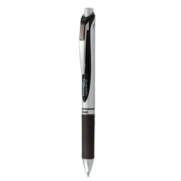 Pentel® EnerGel RTX Gel Pen, Retractable, Medium 0.7 mm, Black Ink, Black/Gray Barrel (PENBL77A)