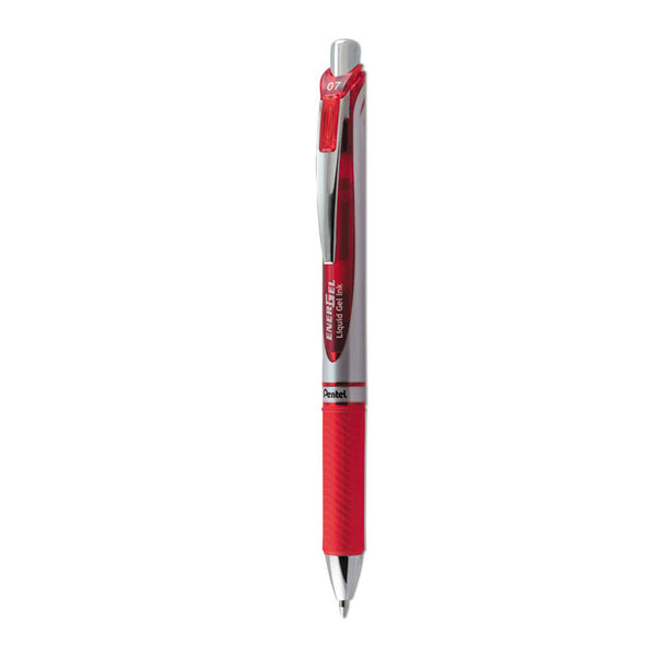 Pentel® EnerGel RTX Gel Pen, Retractable, Medium 0.7 mm, Red Ink, Red/Gray Barrel (PENBL77B)