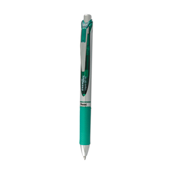 Pentel® EnerGel RTX Gel Pen, Retractable, Medium 0.7 mm, Green Ink, Green/Gray Barrel (PENBL77D)