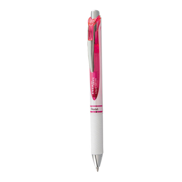 Pentel® EnerGel RTX Gel Pen, Retractable, Medium 0.7 mm, Pink Ink, White/Translucent Pink Barrel (PENBL77PWP)