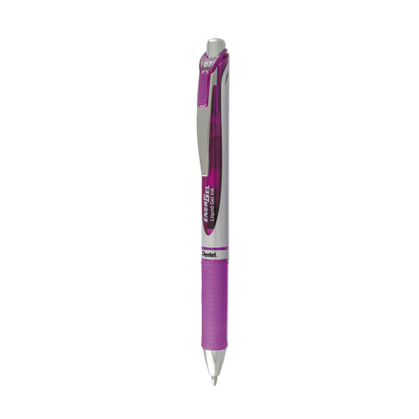 Pentel® EnerGel RTX Gel Pen, Retractable, Medium 0.7 mm, Violet Ink, Violet/Gray Barrel (PENBL77V)