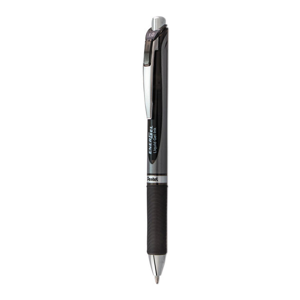 Pentel® EnerGel RTX Gel Pen, Retractable, Bold 1 mm, Black Ink, Black/Gray Barrel (PENBL80A)