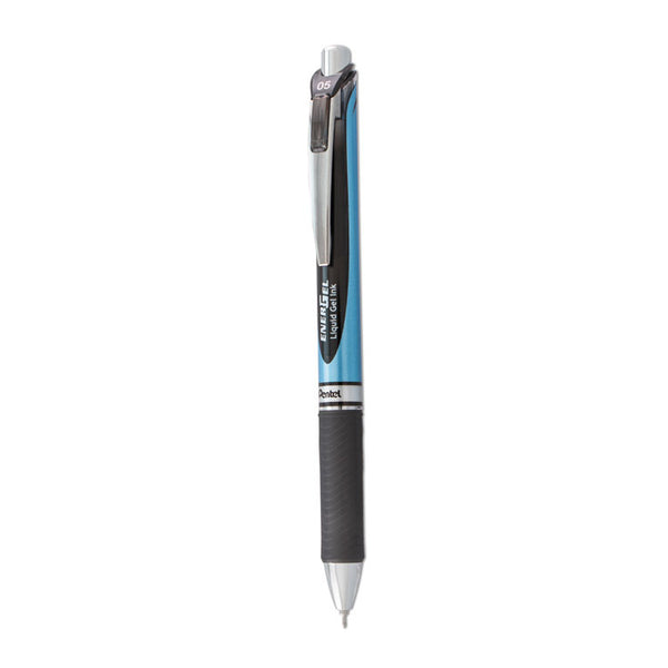 Pentel® EnerGel RTX Gel Pen, Retractable, Fine 0.5 mm Needle Tip, Black Ink, Black/Blue Barrel (PENBLN75A)