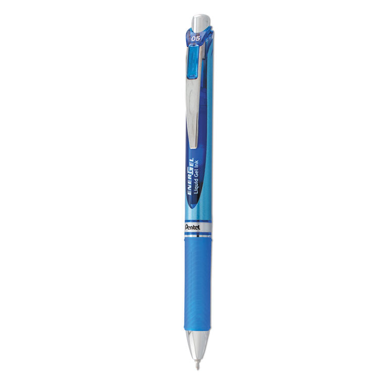 Pentel® EnerGel RTX Gel Pen, Retractable, Fine 0.5 mm Needle Tip, Blue Ink, Blue/Light Blue Barrel (PENBLN75C) Each