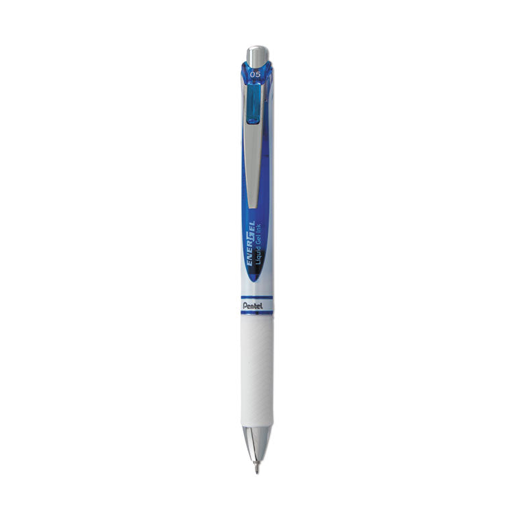 Pentel® EnerGel RTX Gel Pen, Retractable, Fine 0.5 mm Needle Tip, Blue Ink, White/Translucent Blue Barrel (PENBLN75PWC) Each