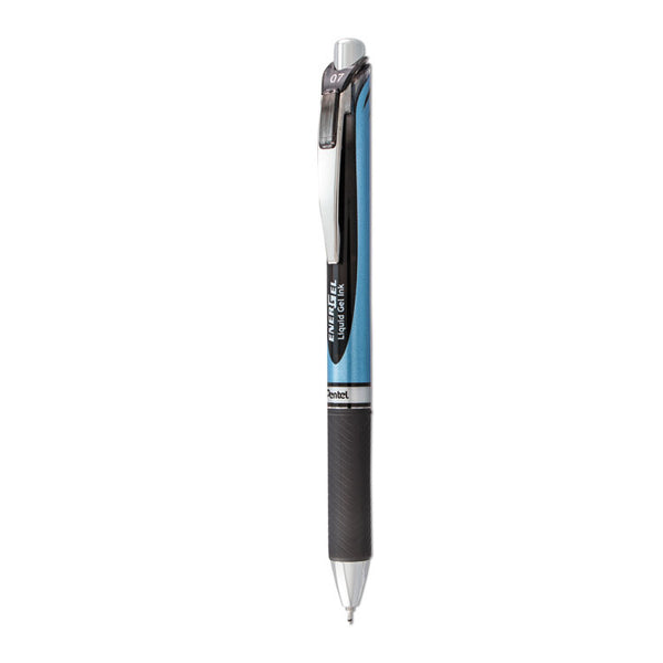 Pentel® EnerGel RTX Gel Pen, Retractable, Medium 0.7 mm Needle Tip, Black Ink, Black/Blue Barrel (PENBLN77A)