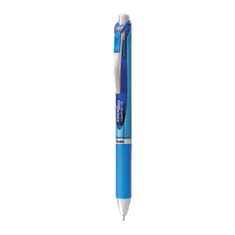 Pentel® EnerGel RTX Gel Pen, Retractable, Medium 0.7 mm Needle Tip, Blue Ink, Blue/Light Blue Barrel (PENBLN77C) Each