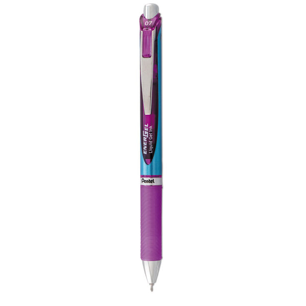 Pentel® EnerGel RTX Gel Pen, Retractable, Medium 0.7 mm Needle Tip, Violet Ink, Violet/Blue Barrel (PENBLN77V)