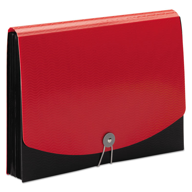 Smead™ 12-Pocket Poly Expanding File, 0.88" Expansion, 12 Sections, Cord/Hook Closure, 1/6-Cut Tabs, Letter Size, Black/Red (SMD70866)