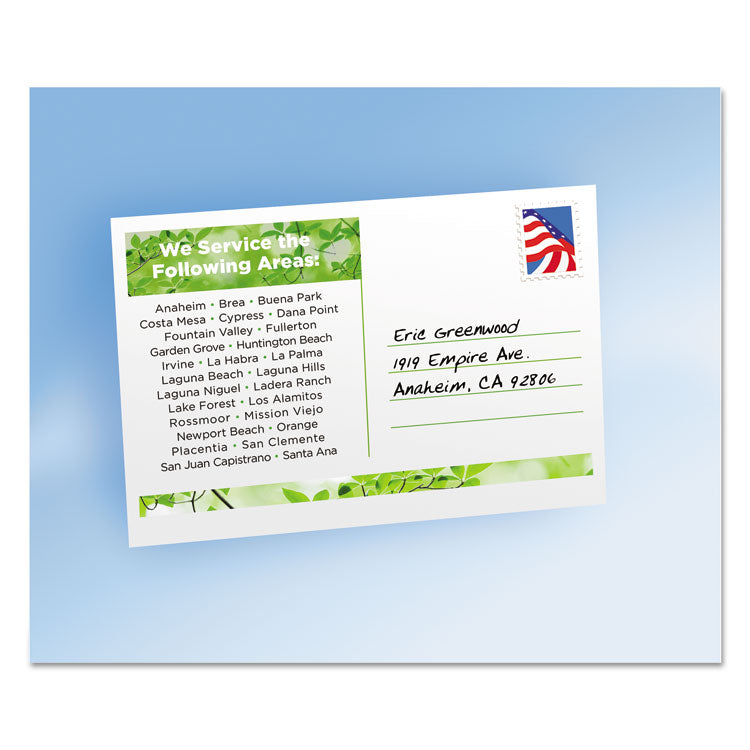 Avery® Printable Postcards, Inkjet, 65 lb, 4.25 x 5.5, Textured Matte White, 120 Cards, 4 Cards/Sheet, 30 Sheets/Box (AVE3380)