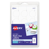 Avery® Removable Multi-Use Labels, Inkjet/Laser Printers, 1" dia, White, 12/Sheet, 50 Sheets/Pack, (5410) (AVE05410)