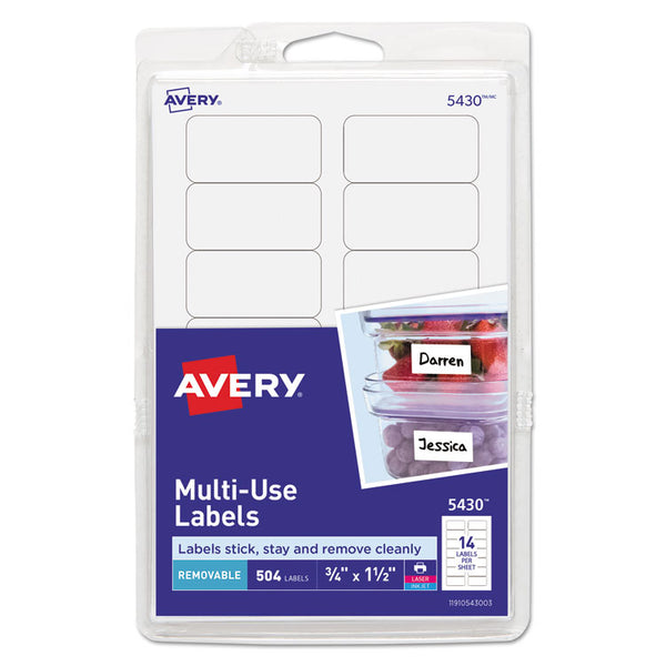 Avery® Removable Multi-Use Labels, Inkjet/Laser Printers, 0.75 x 1.5, White, 14/Sheet, 36 Sheets/Pack, (5430) (AVE05430)