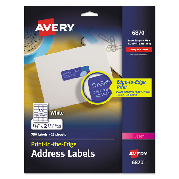 Avery® Vibrant Laser Color-Print Labels w/ Sure Feed, 0.75 x 2.25, White, 750/PK (AVE6870)