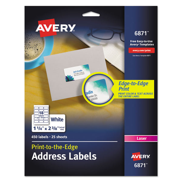 Avery® Vibrant Laser Color-Print Labels w/ Sure Feed, 1.25 x 2.38, White, 450/Pack (AVE6871)