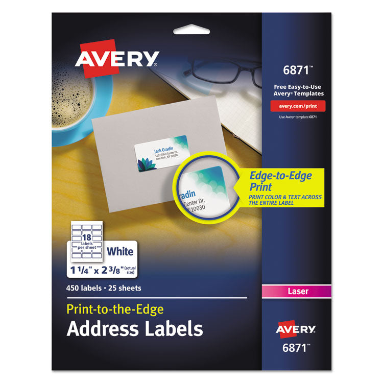 Avery® Vibrant Laser Color-Print Labels w/ Sure Feed, 1.25 x 2.38, White, 450/Pack (AVE6871) Pack of 450