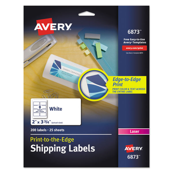 Avery® Vibrant Laser Color-Print Labels w/ Sure Feed, 2 x 3.75, White, 200/PK (AVE6873)