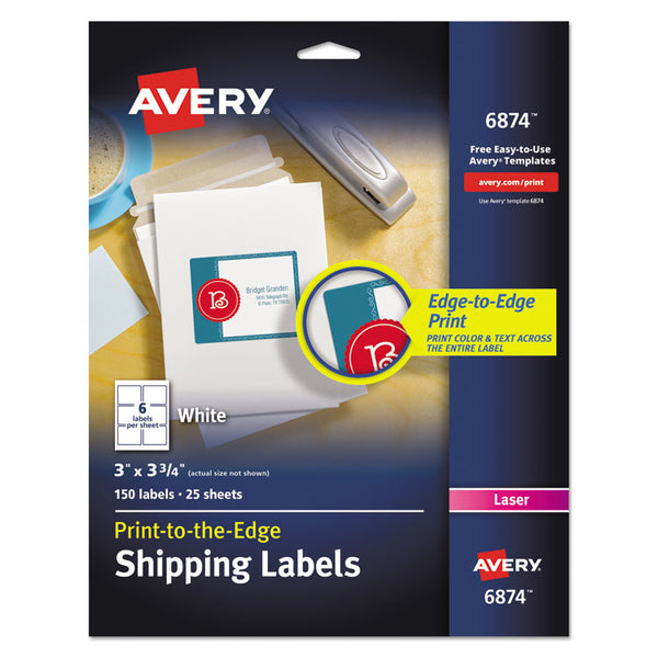 Avery® Vibrant Laser Color-Print Labels w/ Sure Feed, 3 x 3.75, White, 150/PK (AVE6874)