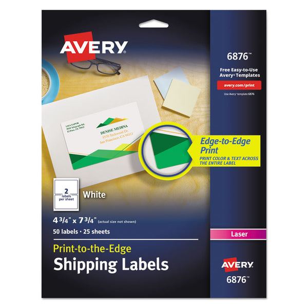 Avery® Vibrant Laser Color-Print Labels w/ Sure Feed, 4.75 x 7.75, White, 50/Pack (AVE6876)
