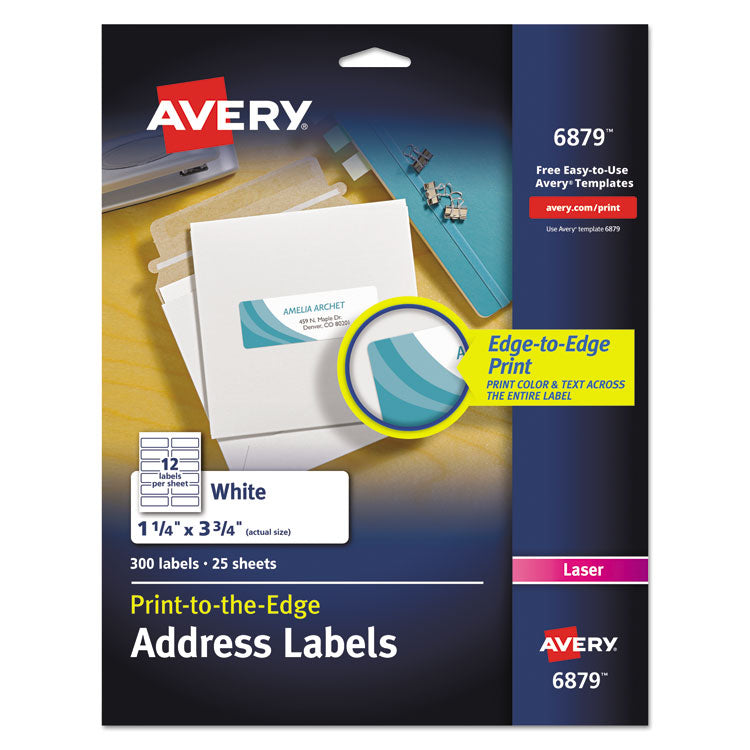 Avery® Vibrant Laser Color-Print Labels w/ Sure Feed, 1.25 x 3.75, White, 300/Pack (AVE6879)