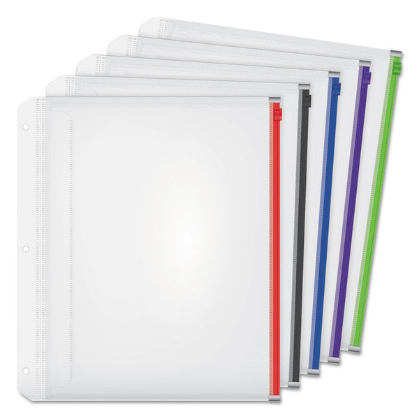 Cardinal® Expanding Zipper Binder Pocket, 8.5 x 11, Assorted Colors, 5/Pack (CRD14650)