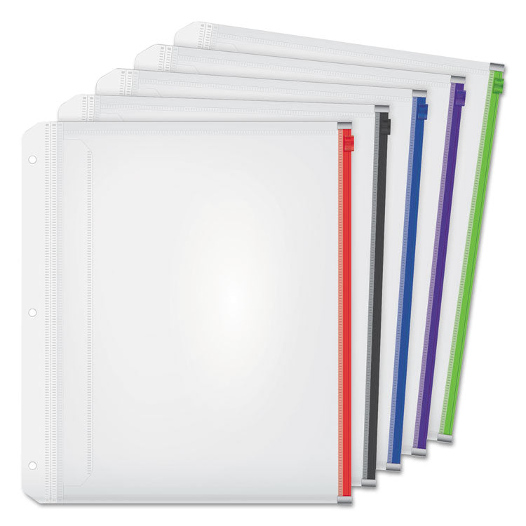 Cardinal® Expanding Zipper Binder Pocket, 8.5 x 11, Assorted Colors, 5/Pack (CRD14650)