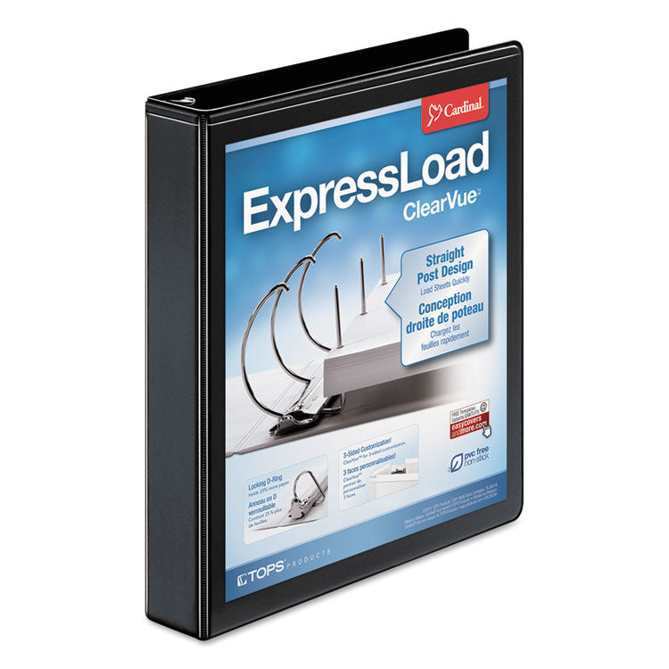 Cardinal® ExpressLoad ClearVue Locking D-Ring Binder, 3 Rings, 1.5" Capacity, 11 x 8.5, Black (CRD49111) Each