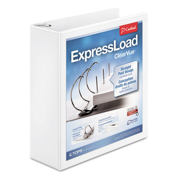 Cardinal® ExpressLoad ClearVue Locking D-Ring Binder, 3 Rings, 3" Capacity, 11 x 8.5, White (CRD49130)