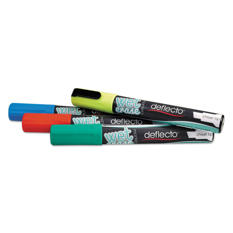 deflecto® Wet Erase Markers, Medium Chisel Tip, Assorted Colors, 4/Pack (DEFSMA510V4)