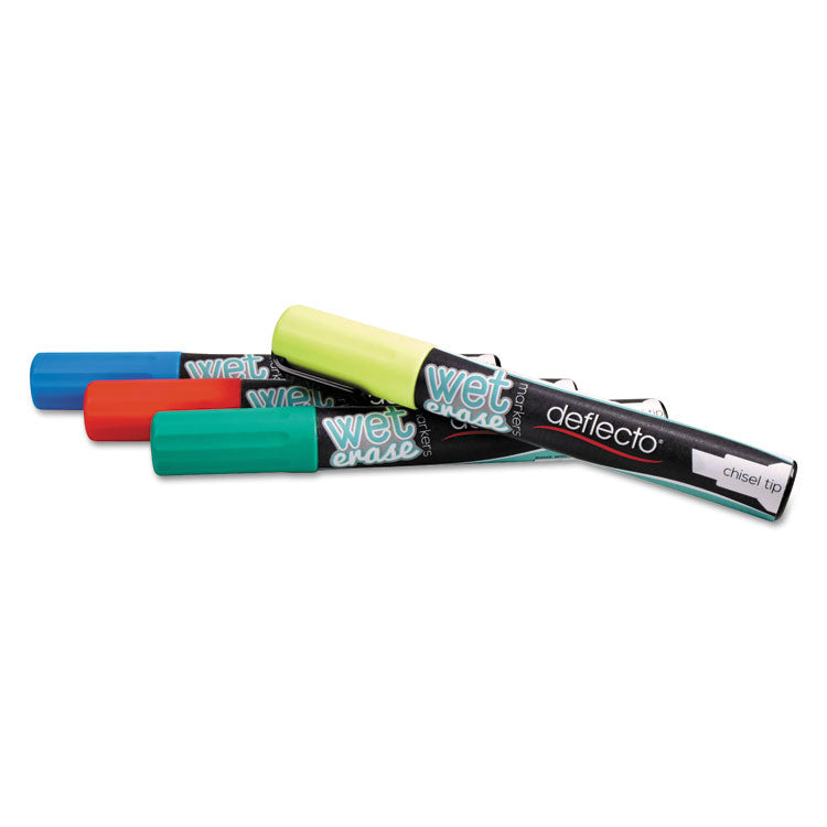 deflecto® Wet Erase Markers, Medium Chisel Tip, Assorted Colors, 4/Pack (DEFSMA510V4)