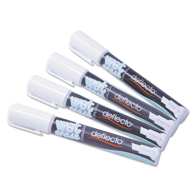 deflecto® Wet Erase Markers, Medium Chisel Tip, White, 4/Pack (DEFSMA510V4WT)