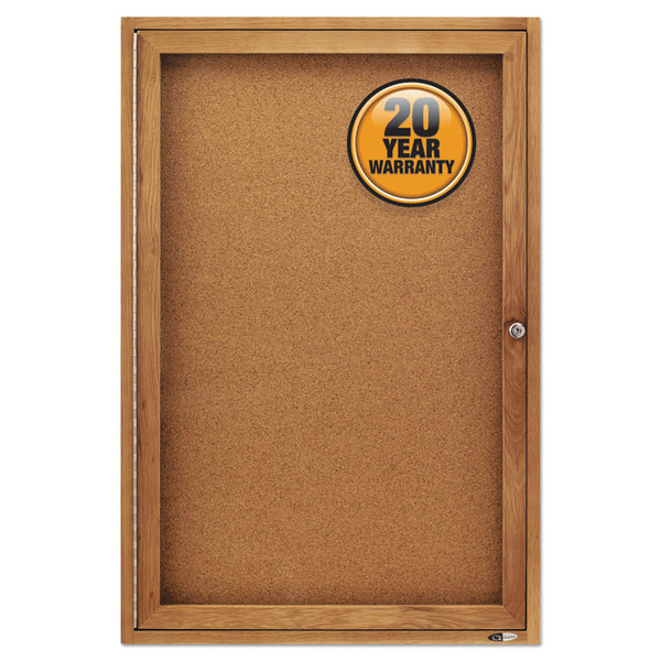 Quartet® Enclosed Indoor Cork Bulletin Board with One Hinged Door, 24 x 36, Tan Surface, Oak Fiberboard Frame (QRT363)