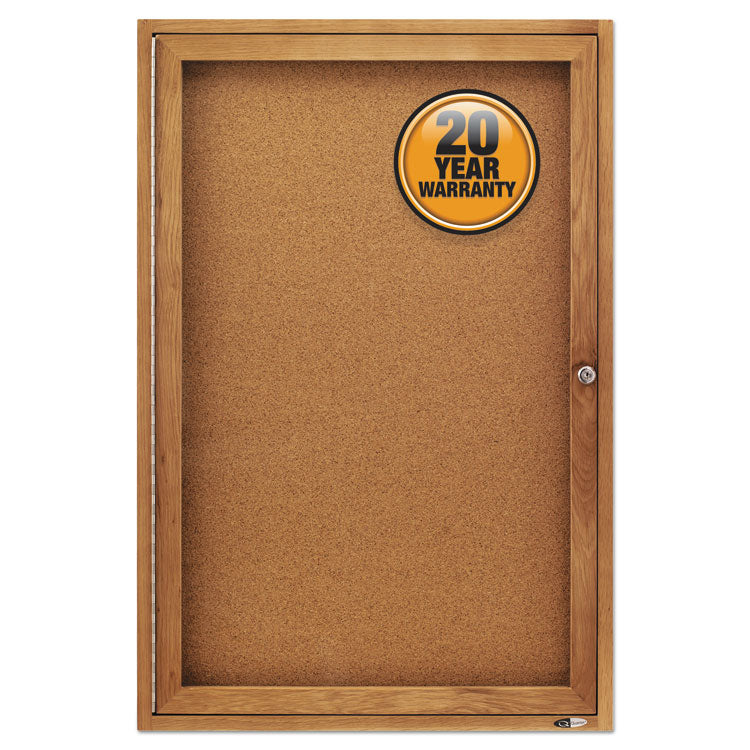 Quartet® Enclosed Indoor Cork Bulletin Board with One Hinged Door, 24 x 36, Tan Surface, Oak Fiberboard Frame (QRT363) Each