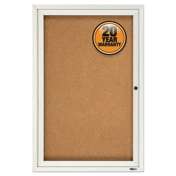 Quartet® Enclosed Indoor Cork Bulletin Board with One Hinged Door, 24 x 36, Tan Surface, Silver Aluminum Frame (QRT2363)