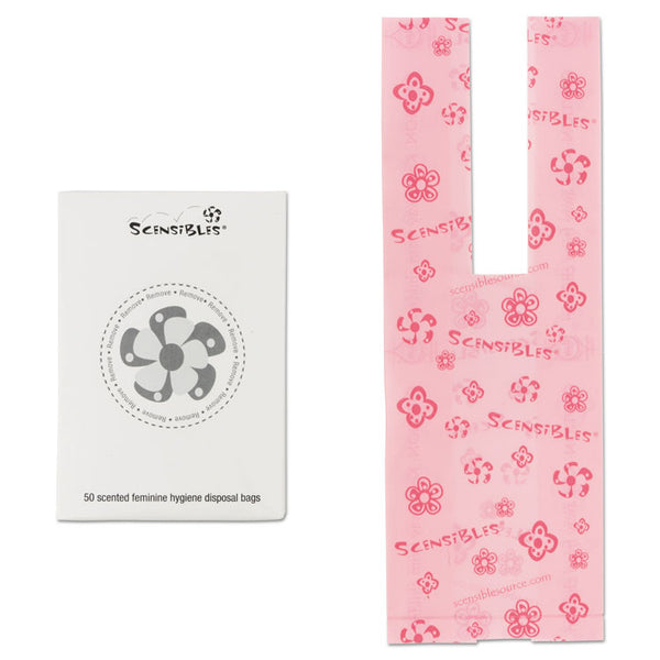 HOSPECO® Scensibles Personal Disposal Bags, 3.38" x 9.75", Pink, 50 Bags/Box, 24 Boxes/Carton (HOSSBX50)