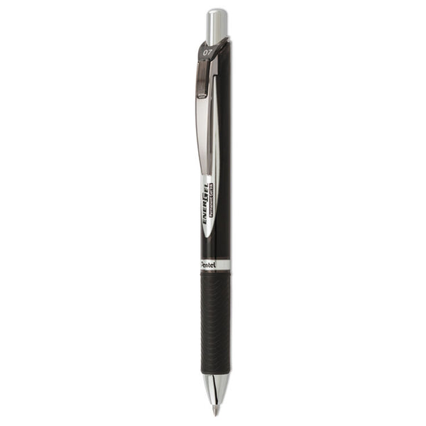 Pentel® EnerGel PRO Permanent Ink Hybrid Gel Pen, Retractable, Medium 0.7 mm, Black Ink, Black Barrel (PENBLP77A)