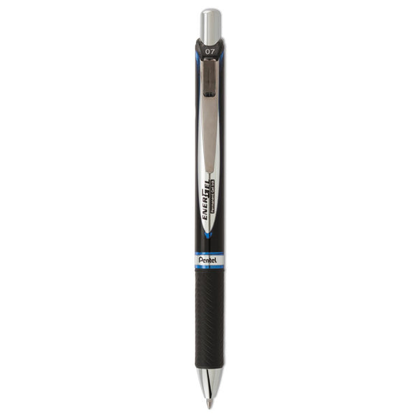 Pentel® EnerGel PRO Permanent Ink Hybrid Gel Pen, Retractable, Medium 0.7 mm, Blue Ink, Black Barrel (PENBLP77C)